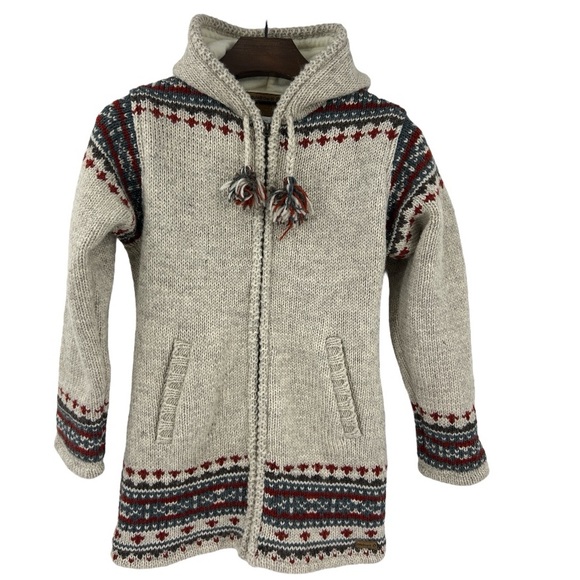 Elizabeth sweater Sweaters - Elizabeth Sweater Fair Isle Fleece Lined Wool Knit Beige & Red  Coat/Sweater M